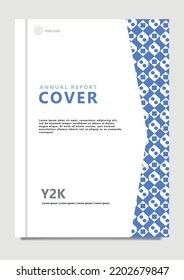 Vector annual report cover with blue colored batik pattern element on the right side.