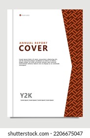 Vector annual report cover with brown colored straight lines pattern decoration.