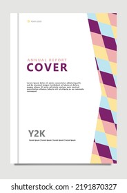 Vector annual report cover with pastel colored rhombus pattern decoration on the right side. Suitable for office, company, business, organization, school, and institution.