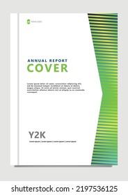 Vector annual report cover template with shiny green stripes decoration. Suitable for organization, company, corporation, school, and business.