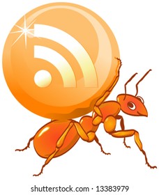 Vector Ant Carrying a Shiny RSS Candy Sweet Ball