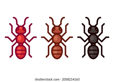 Vector ant icon or logo. Cartoon red, black and brown ants. Simple flat design illustration. 