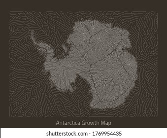 Vector Antarctica map. Generative growth structure in form of continent. Organic texture with geographic south pole silhouette.