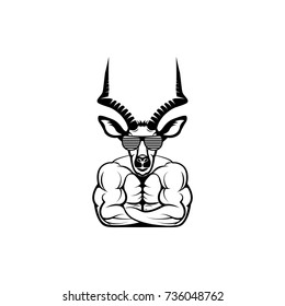 Vector antelope head, face  for retro hipster logos, emblems, badges, labels template and t-shirt vintage design element. Isolated on white background