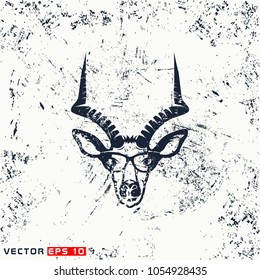 Vector antelope head, hipster face on grunge background