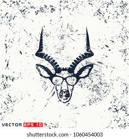 Vector antelope head, hipster face on grubge background