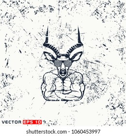 Vector antelope head on grubge background