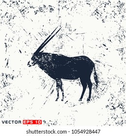 Vector antelope silhouette on grunge background