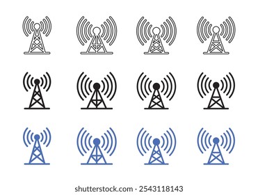 Ícone De Antena De Vetor Definido Com Contorno, Glifo E Plano