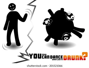 Vector Anti-Alcohol poster (one poster from the set). Dancing while drunk