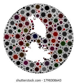 Vector Antigua und Barbuda Landkarte Mosaik des SARS-Virus. Eine Infektion greift das Quarantäneregional von außen an. Stencils rund um Antigua und Barbuda bilden Collage mit Infektionsteilen.