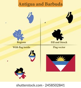 Vector Antigua And Barbuda map vector states and lines and full with vector flag and flag map