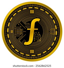 Vector of antilles guilder Digital Currency in gold and black colors on a white background.