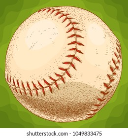 Vector antique engraving drawing illustration of baseball ball in retro style