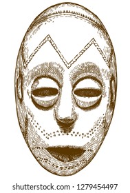 Vector antique engraving drawing illustration of traditional african mask isolated on white background