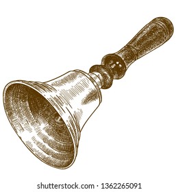 Vector antique engraving drawing illustration of hand bell isolated on white background