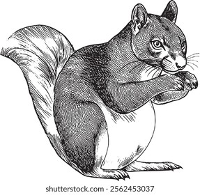 Vector antique engraving drawing illustration of eastern gray squirrel or American gray squirrel isolated on white background