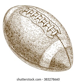 Vector antique engraving illustration of american football ball isolated on white background