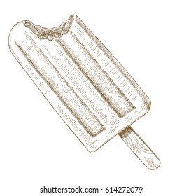 Vector antique engraving illustration of fruit popsicle isolated on white background