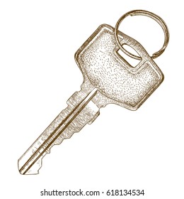 Vector antique engraving illustration of key isolated on white background