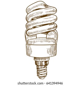 Vector antique engraving illustration of lightbulb lamp isolated on white background
