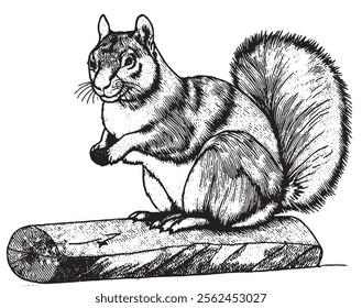 Vector antique engraving illustration of squirrel isolated on white background