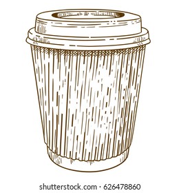 Vector Antique Engraving Illustration Of Takeaway Coffee Cup Isolated On White Background