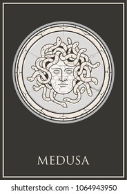 Vector Antique Goddess Medusa Face Stone Bas Relief 