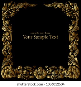 Vector antique golden frame with luxurious ornament with flowers on a black background. Decoration of the advertisement page, certificate, menu in the royal vintage style. Vector illustration eps 10