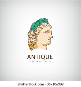 Vector antique greek head logo, icon isolated. Ancient sculpture, educational, law, historical logo. Olympic games