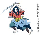 Vector Antique Japanese Fightwe With A Katana Isolated