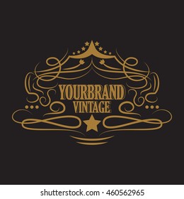 Vector antique label on black. Vintage frame with ornament. Retro logo.
