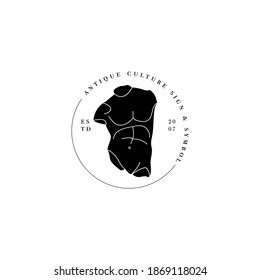 Vector antique logo - man body statue. Ancient greek or roman style elements