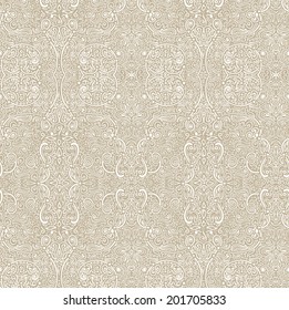 Vector antique oriental seamless pattern, beige ornate wallpaper with detailed decorative floral ornament - repeating fragment inside vector file