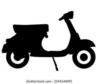 Vector of antique scooter silhouette isolated on white background. Monochrome illustration of transportation. Motorcycle.