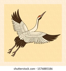 Vector Antique Style Japanese Crane Illustration Isolated