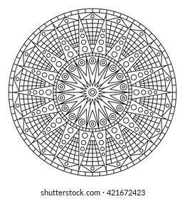 Vector antistress coloring book with geometric mandala.