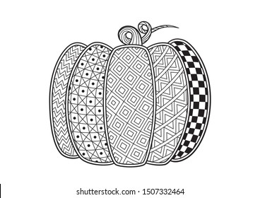 Vector antistress doodle coloring book page pumpkin with pattern. for Halloween or Thanksgiving