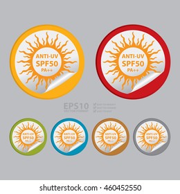 Vector : Anti-UV SPF 50 PA++ Infographics Icon on Circle Peeling Sticker