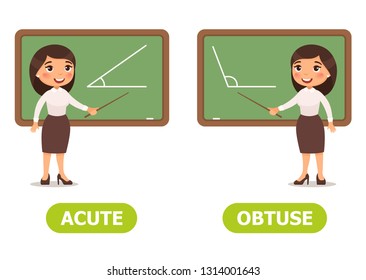 Vector antonyms and opposites. ACUTE and OBTUSE.
Card for teaching aid, for a foreign language learning
