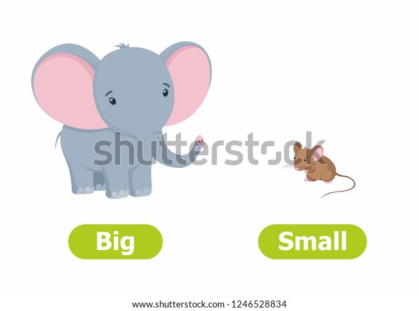 Vector antonyms\
and opposites. Cartoon characters illustration on white background.\
Card for children сan be used as a teaching aid for a foreign\
language learning. Big and\
Small.