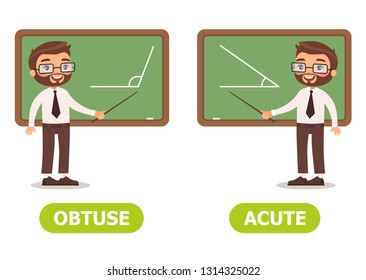 Vector antonyms and opposites. OBTUSE  and ACUTE.
Card for teaching aid, for a foreign language learning
