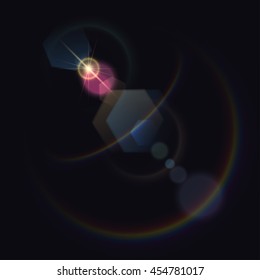 Vector aperture light effect. Bokeh, hexagons and halo on dark background. Release clipping mask for work.