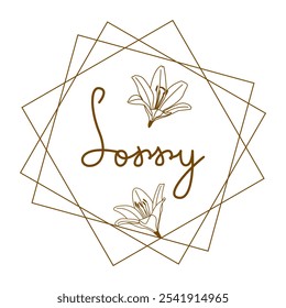 Vector apology card in doodle style. The inscription Sorry in a square frame with flowers. Postcard with the inscription and lilies.