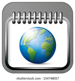 Vector app calendar icon with earth globe for web applications. All layers well organized and easy to edit