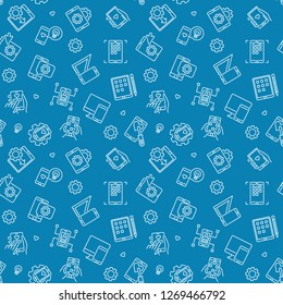 Vector App Development blue seamless pattern or background in thin line style