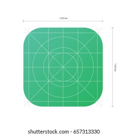 Vector app flat icon template with dimensions and development grid line