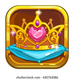 Vector app icon template with royal golden king's crown, application store asset, cool vector game asset isolated on white background