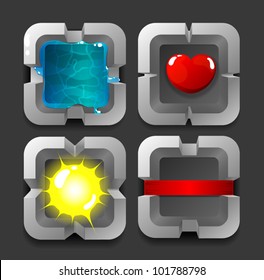 Vector app icons set of metal frames with objects inside