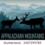 vector Appalachian Mountains with silhouettes of deers